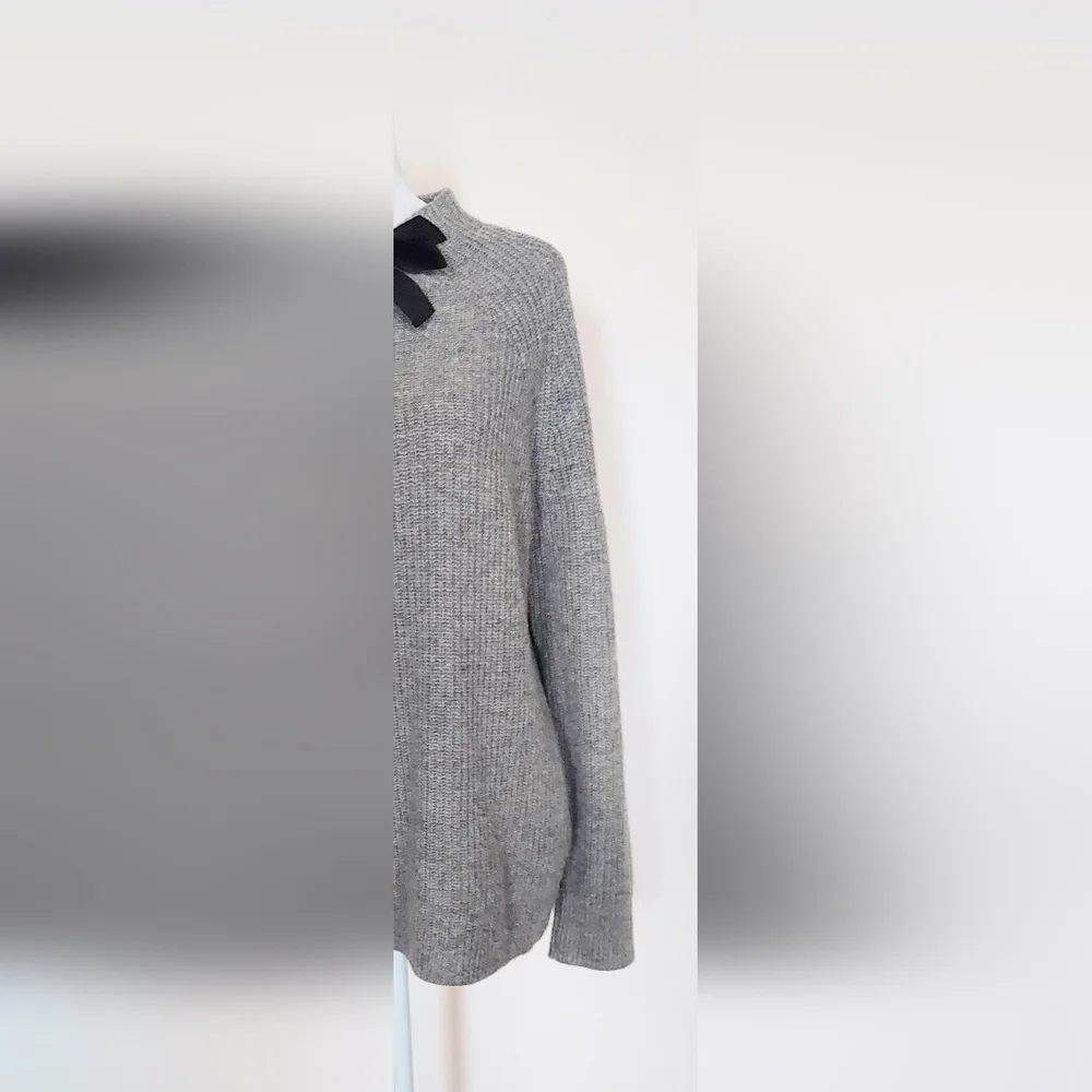 J. Crew Wool Blend Sweater Gray Neck Bow Womens Small